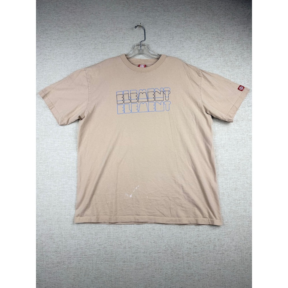 Element Mens Y2K Stacked Logo Graphic T-Shirt Tan Brown Skateboard Tee XL